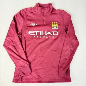 Umbro Manchester City MCFC Etihad Airways Quarter Zip Soccer Pullover M Burgundy